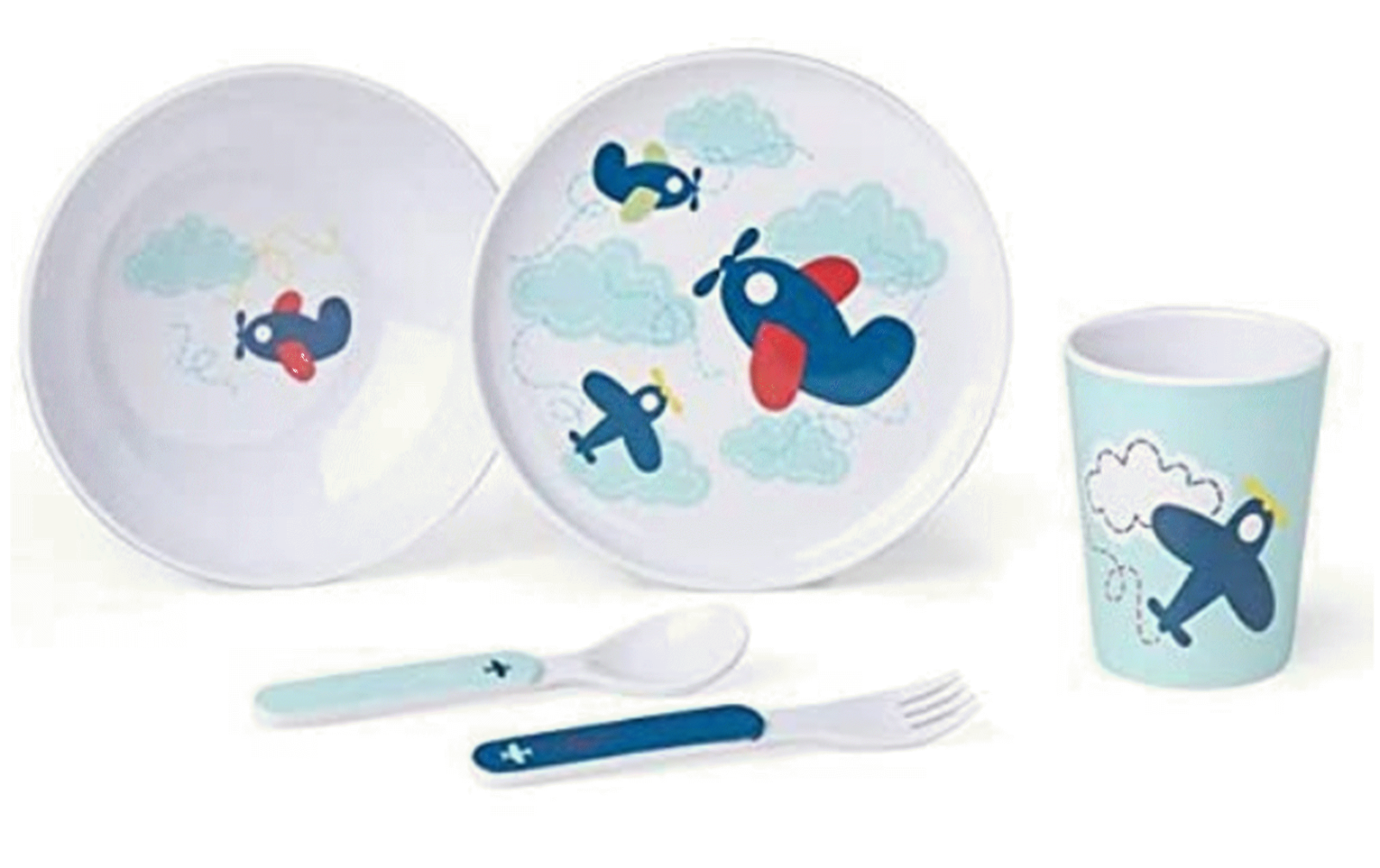 Reed & Barton Child Dinnerware Set Melamine 5 PC Plane Picnic Box Zoom Zoom NEW5