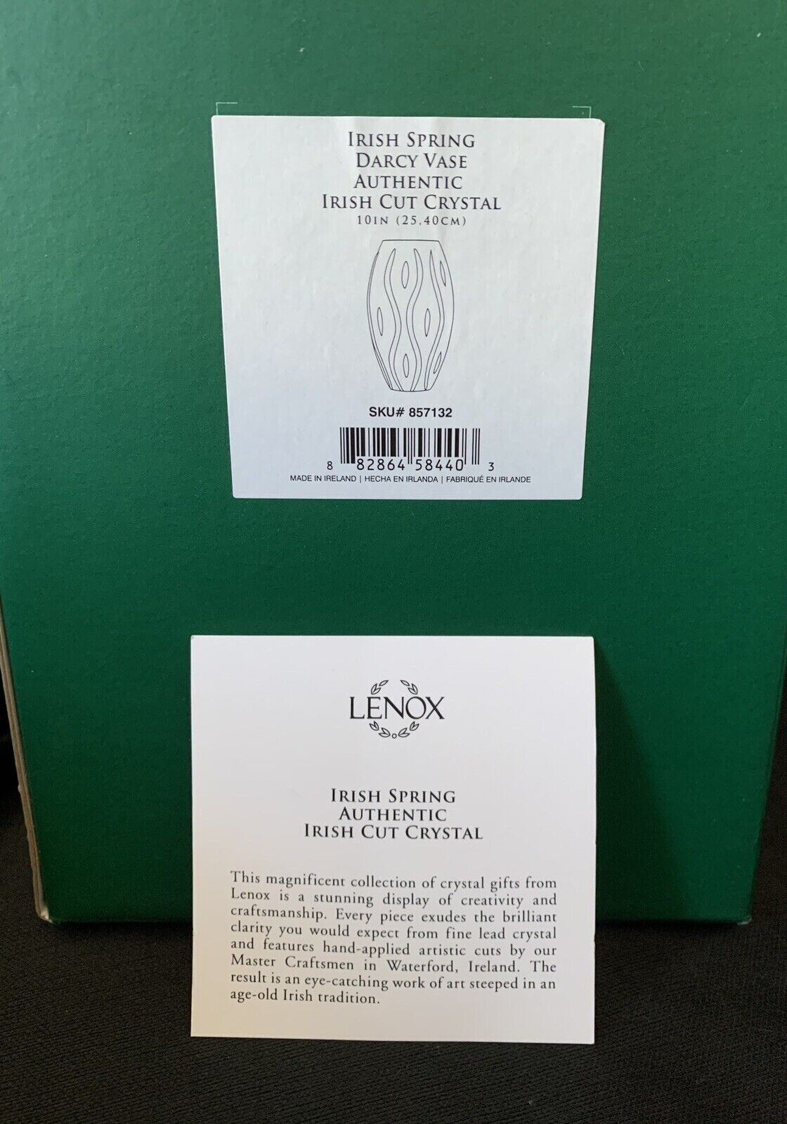 Lenox  Irish Spring Darcy Crystal Vase Vertical Cuts Hand Cut 10" Ireland NEW3