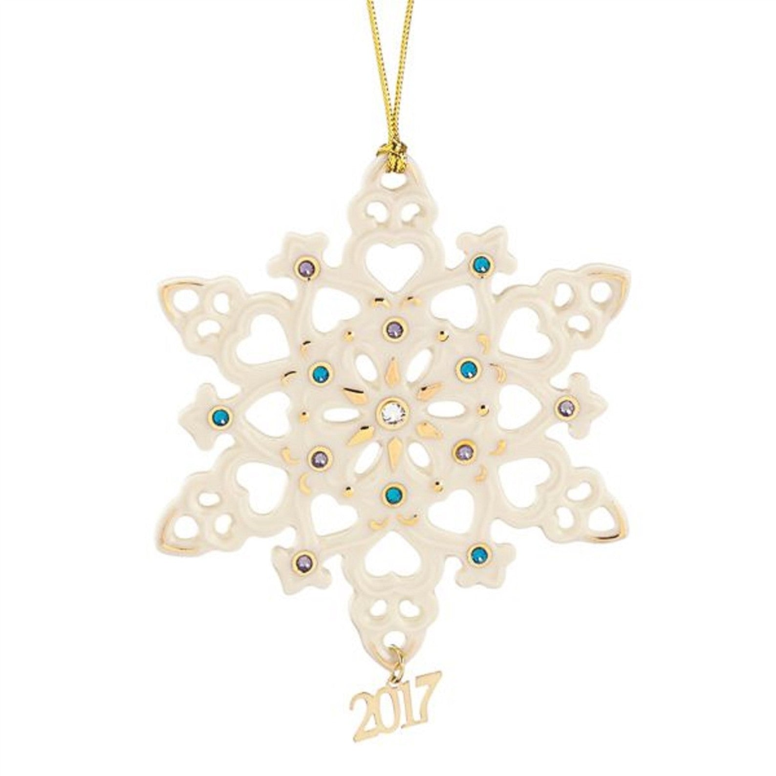 Lenox 2017 Gemmed Snowflake Ornament Annual Blue Clear Crystals Christmas NEW0