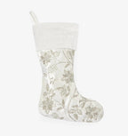 Sferra Allegria Velvet Christmas Stocking Poinsettia Ivory Silver Embroidery NEW2