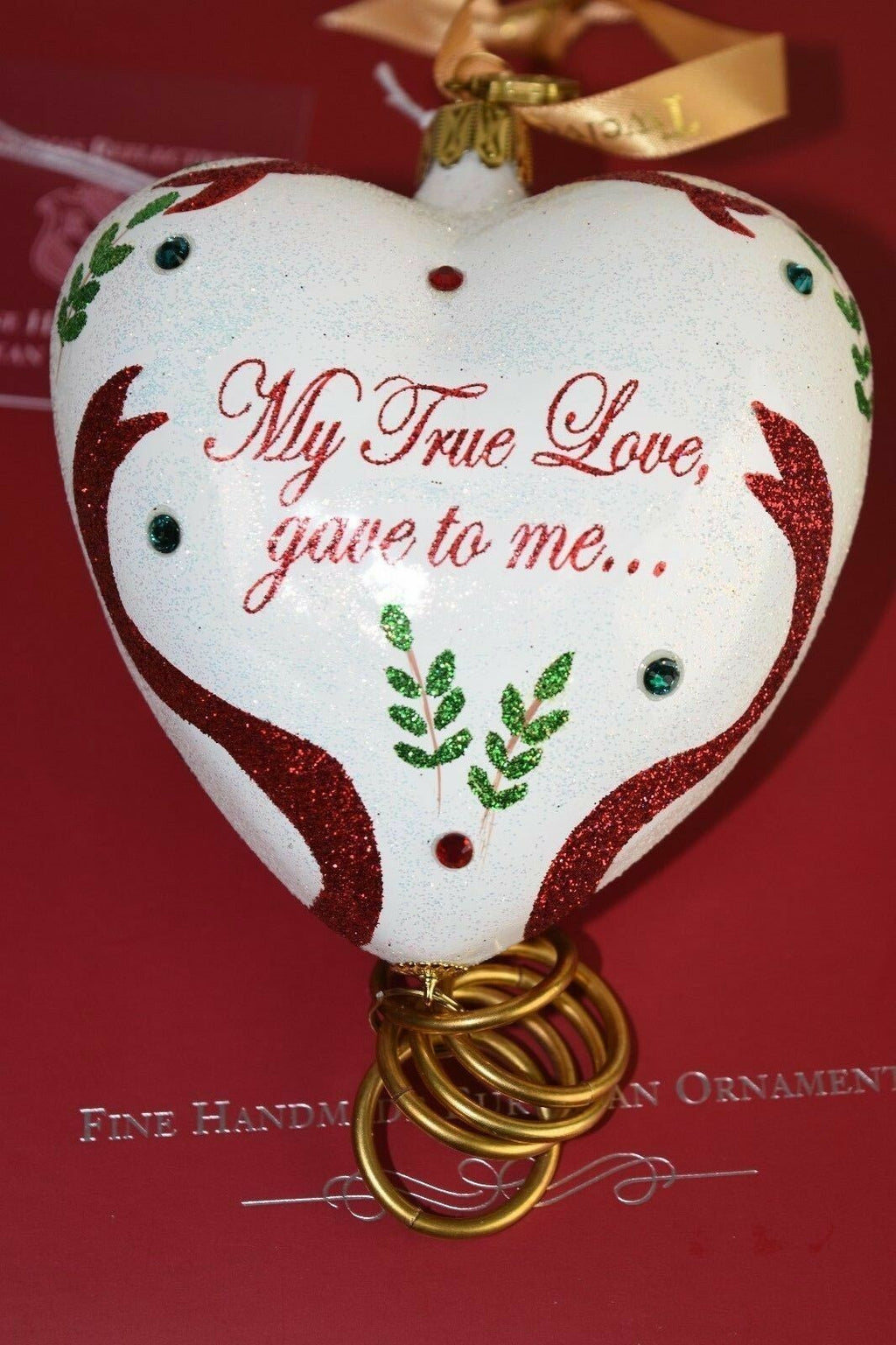 Reed & Barton 5 Golden Rings Glass Ornament Five 12 Days Of Christmas Heart NEW2