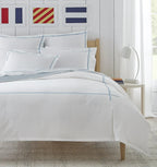 Sferra Tratto White Standard Sham Blue Satin Stitch Lines Embroidery  Italy NEW6