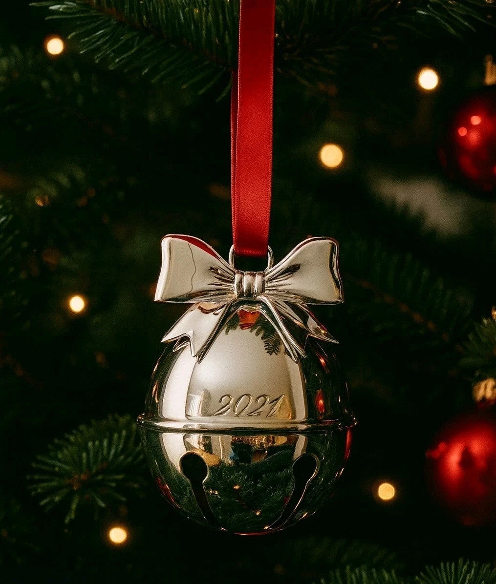 Lenox 2024 Jingle Bell Ornament Annual Silver Bow Red Ribbon Rings Christmas NEW3