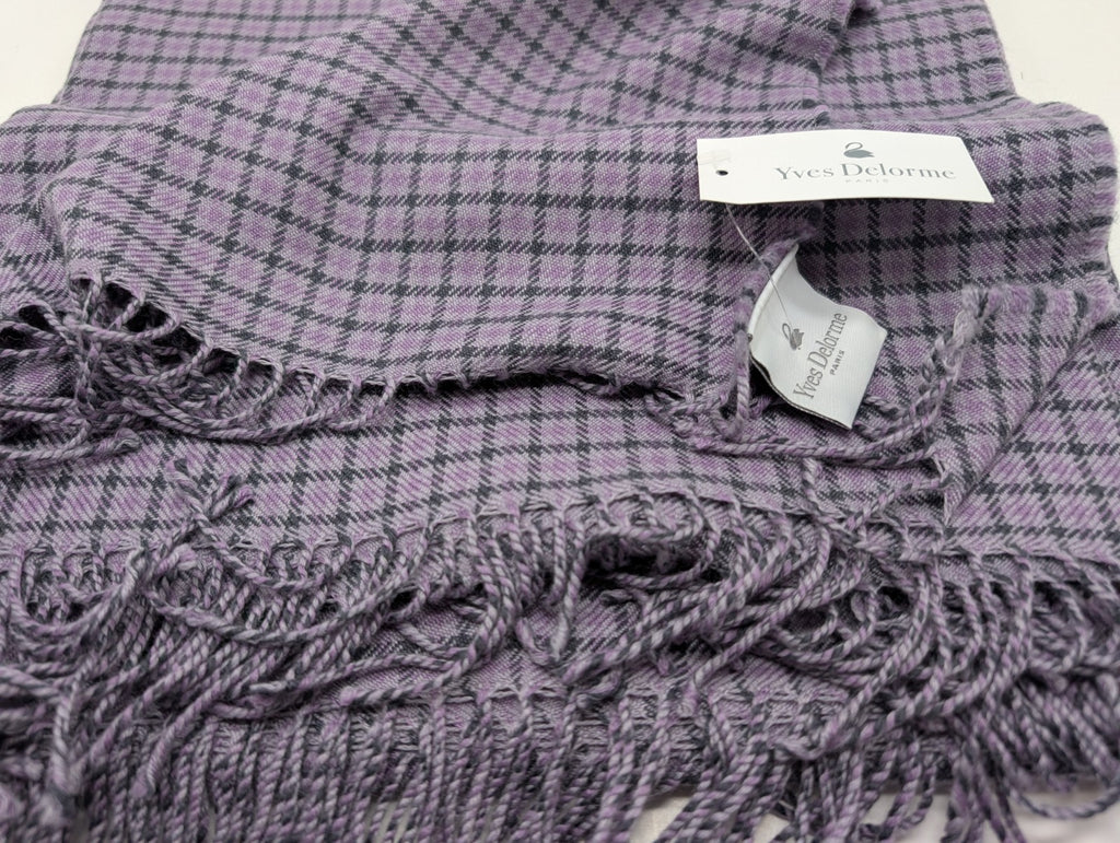Yves Delorme Purple Gabriel Throw Blanket Fringed Houndstooth Merino Wool NEW3