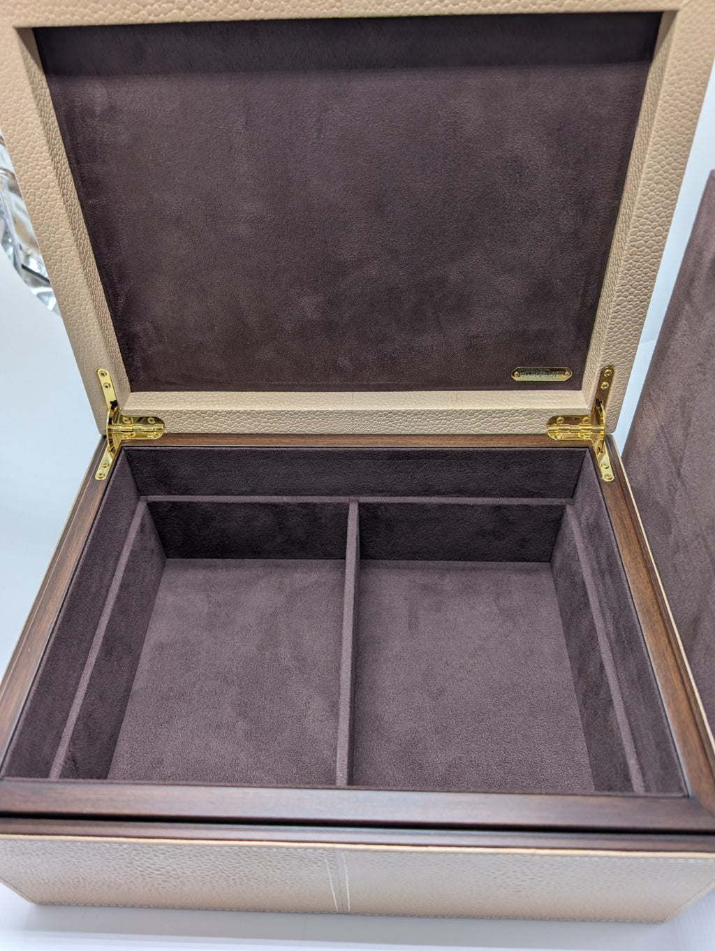Reed & Barton Melrose Beige Jewelry Box Shagreen Leather Section Suede Tray NEW10