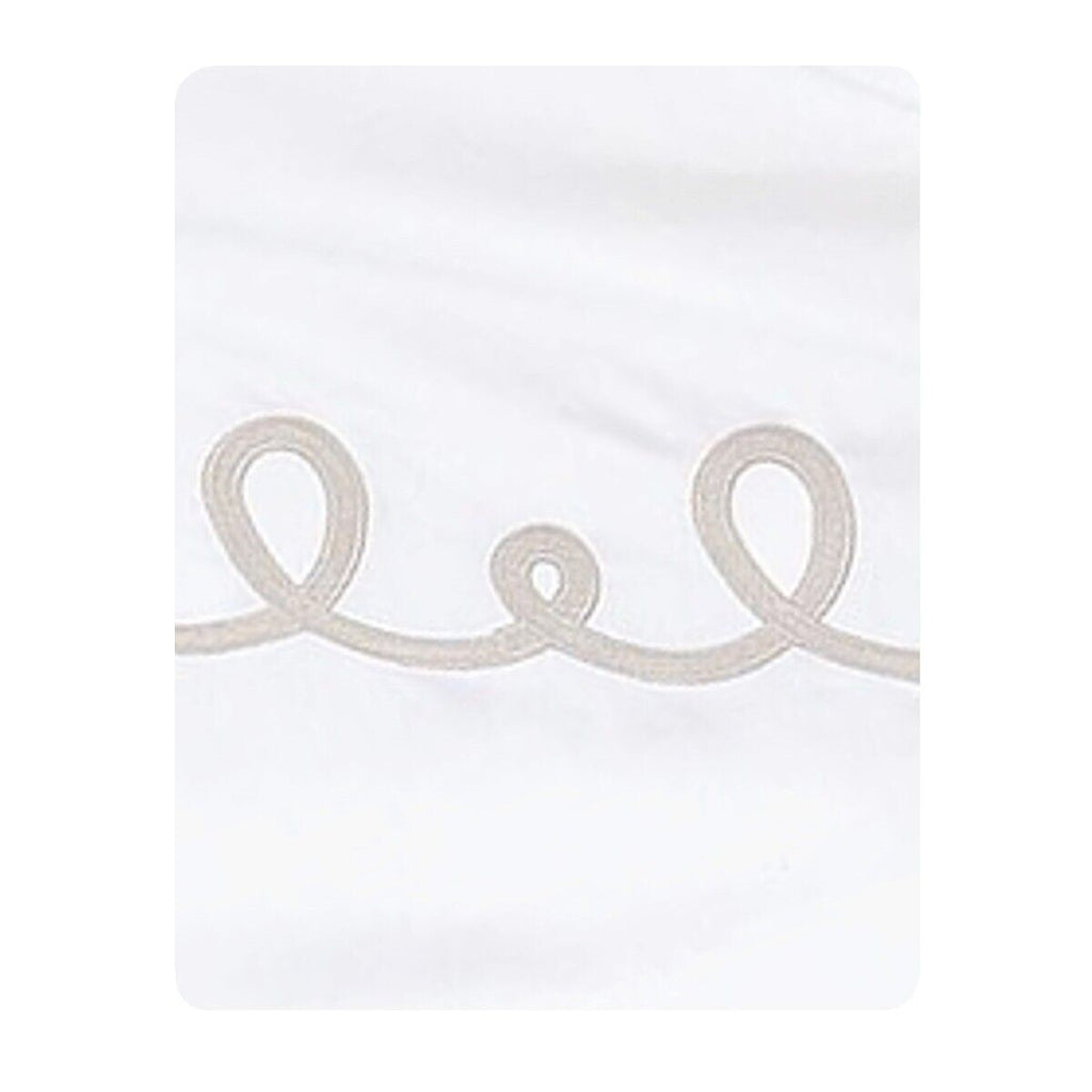 Yves Delorme Italics White Queen Duvet Tan Embroidery Egyptian Cotton Sateen NEW4