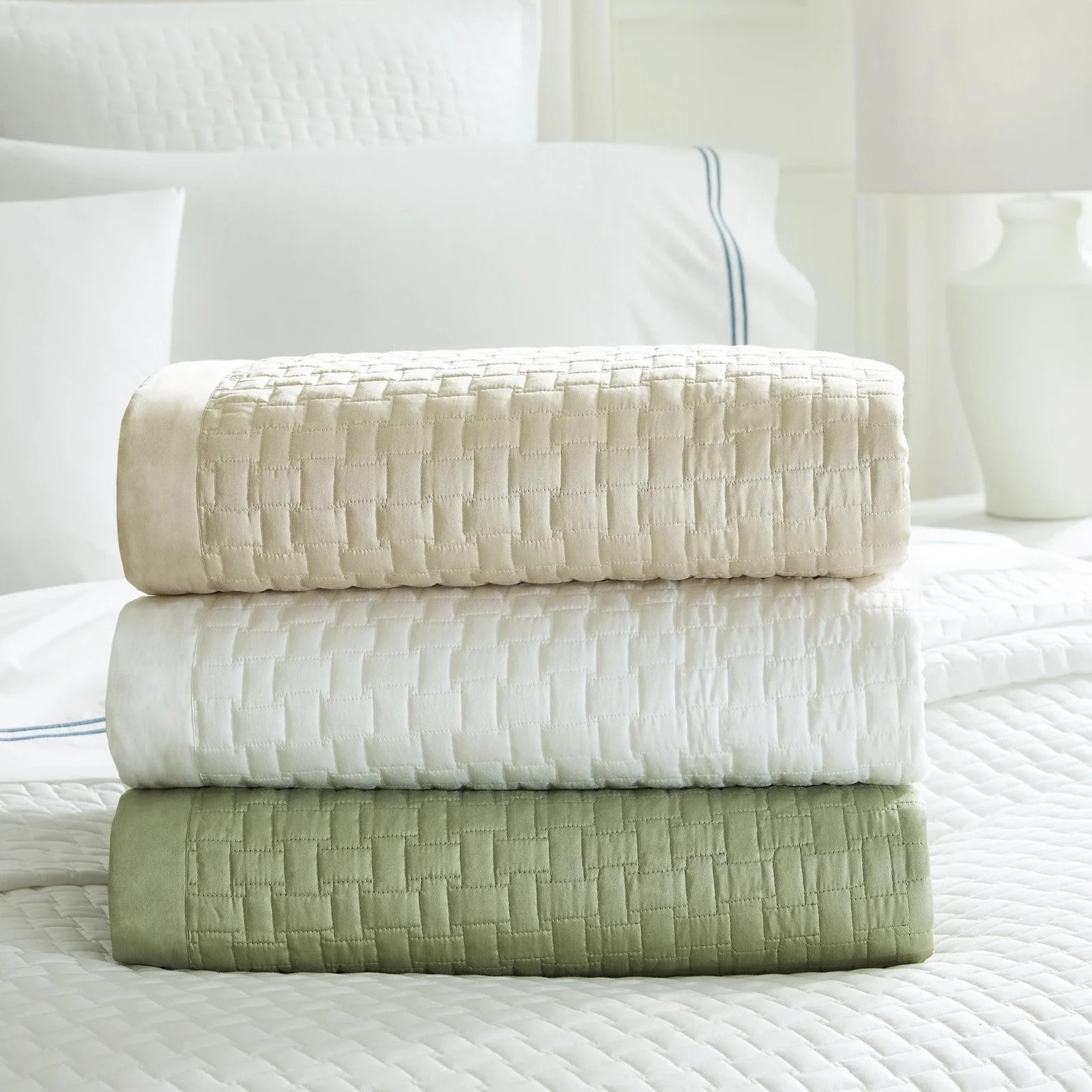 Sferra Sampietrini White Euro Sham Quilted Cobblestone Pattern Cotton Italy NEW5