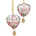 Reed & Barton 5 Golden Rings Glass Ornament Five 12 Days Of Christmas Heart NEW0