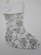 Sferra Allegria Velvet Christmas Stocking Poinsettia Ivory Silver Embroidery NEW0