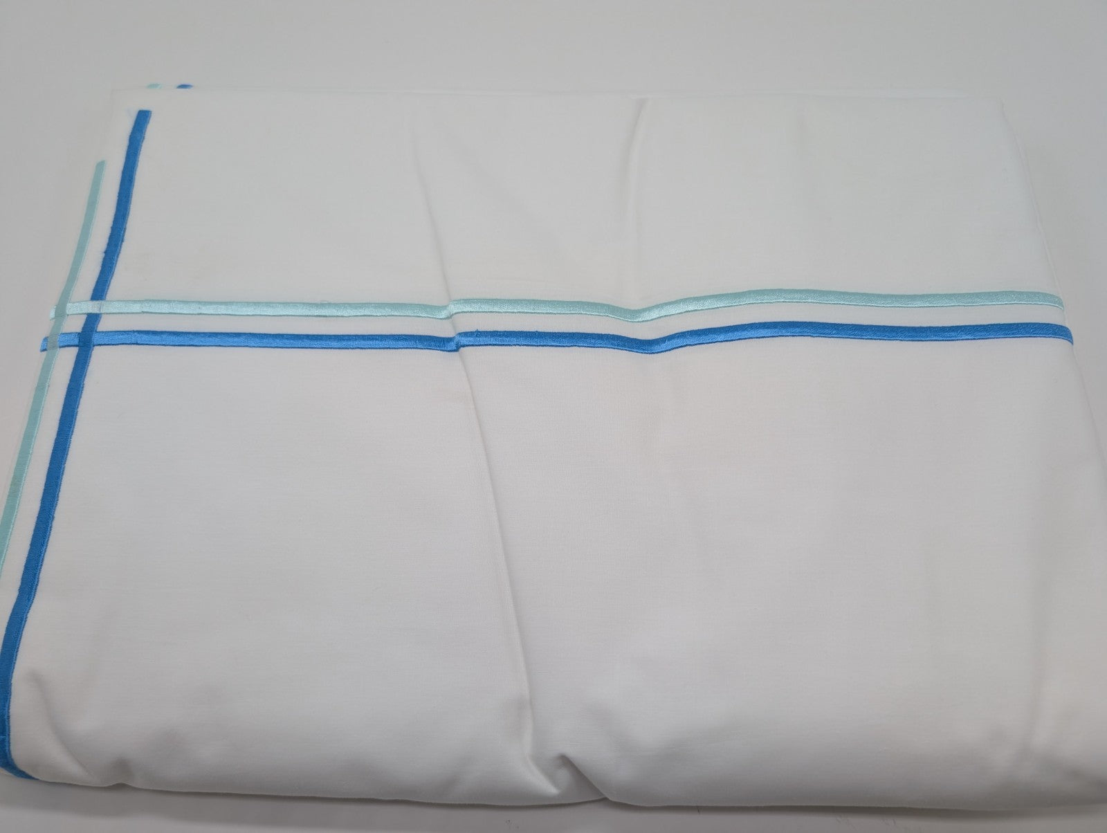 Sferra Tratto White Queen Duvet Blue Satin Stitch Line Embroidery Italy NEW15
