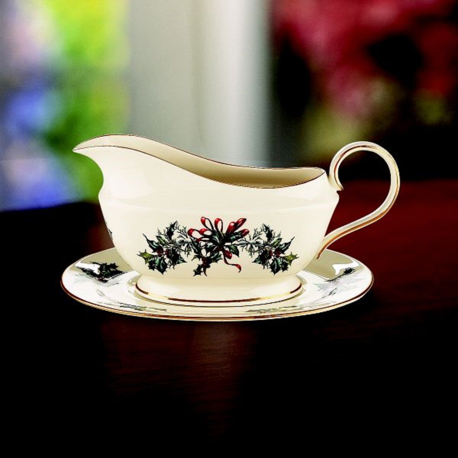 Lenox Winter Greetings Gravy Sauce Boat & Stand 2 PC Christmas USA NEW IN BOX3