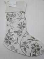 Sferra Allegria Velvet Christmas Stocking Poinsettia Ivory Silver Embroidery NEW1