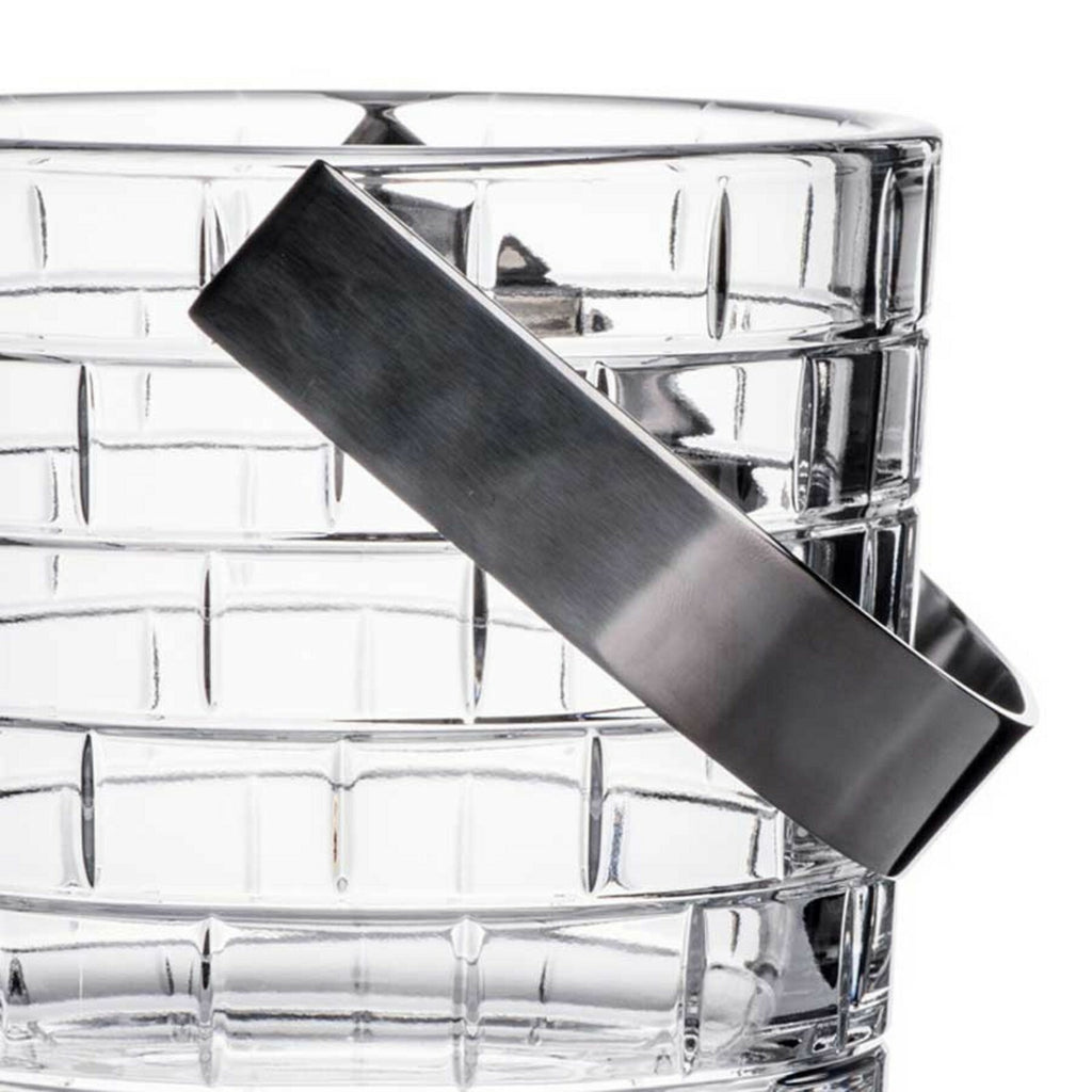 Rogaska Crystal Quoin Ice Bucket with Handle Hand Cut Etch Grid Brick Design NEW0