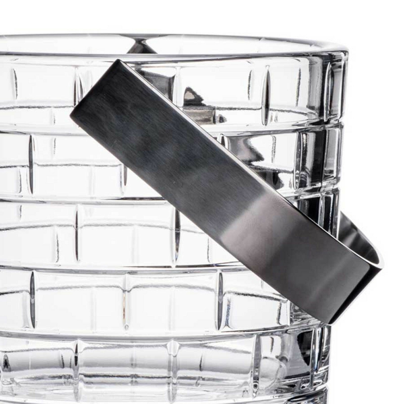 Rogaska Crystal Quoin Ice Bucket with Handle Hand Cut Etch Grid Brick Design NEW0