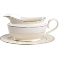 Lenox Pearl Innocence Gravy Boat & Stand Sauce 2PC Platinum Enamel USA NEW BOXED0