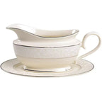 Lenox Pearl Innocence Gravy Boat & Stand Sauce 2PC Platinum Enamel USA NEW BOXED0