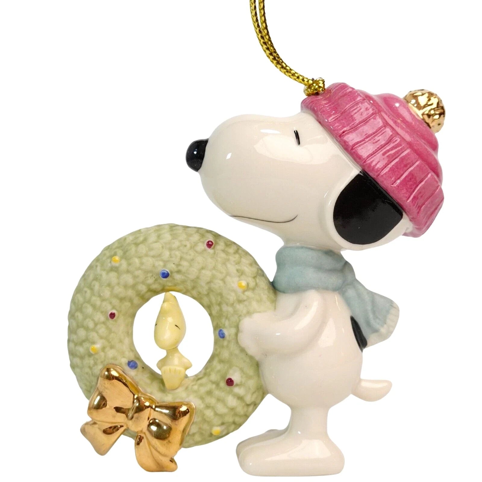 Lenox Peanuts Snoopy's Christmas Wreath Ornament Figurine Woodstock Beagle NEW11