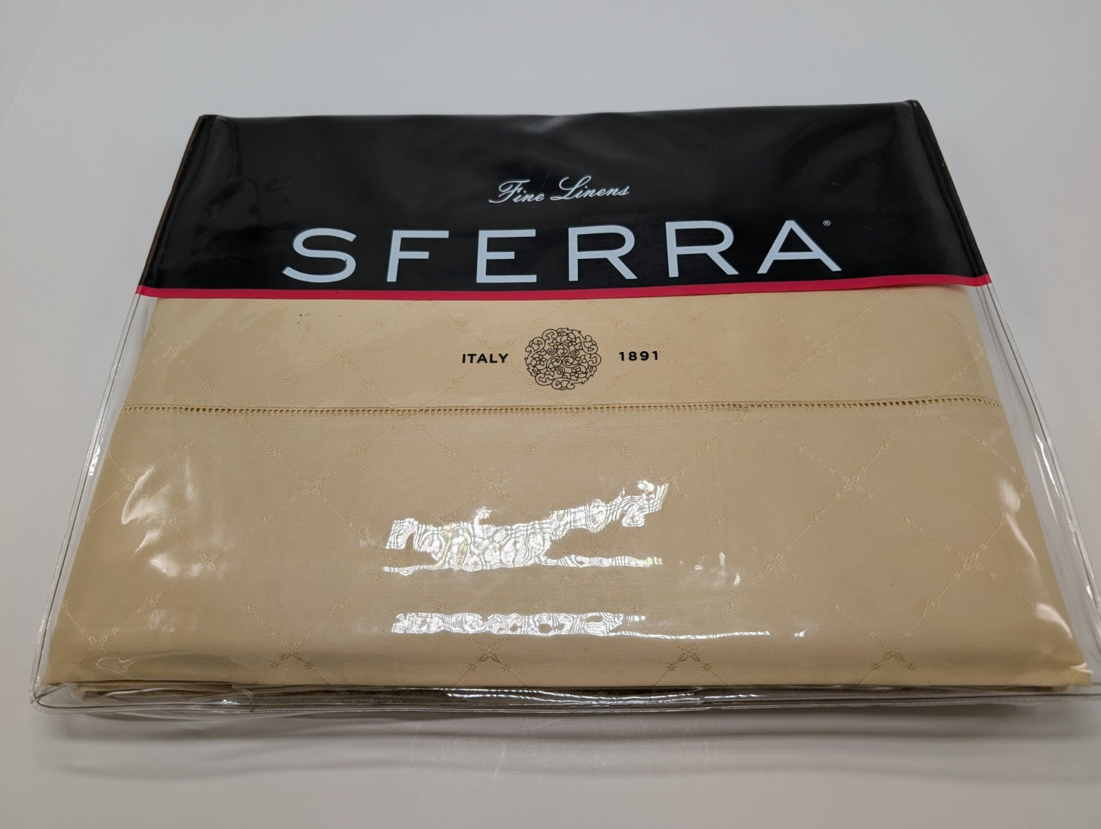 Sferra Colette Gold Queen Flat Sheet Lattice Egyptian Cotton 1020TC Italy NEW0