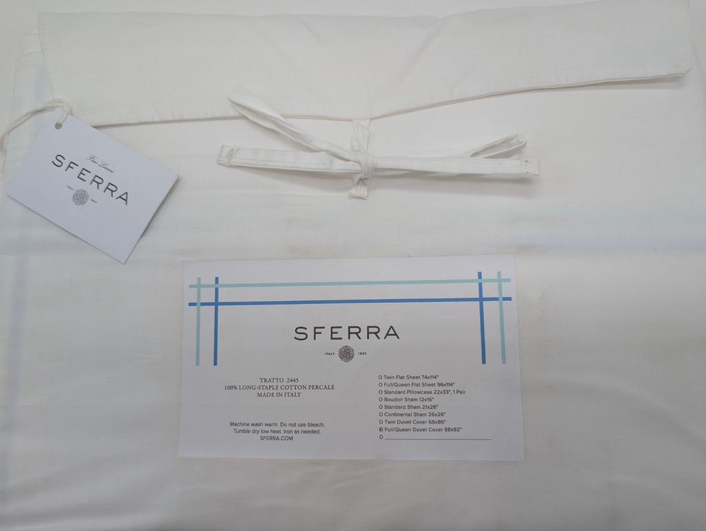 Sferra Tratto White Queen Duvet Blue Satin Stitch Line Embroidery Italy NEW13