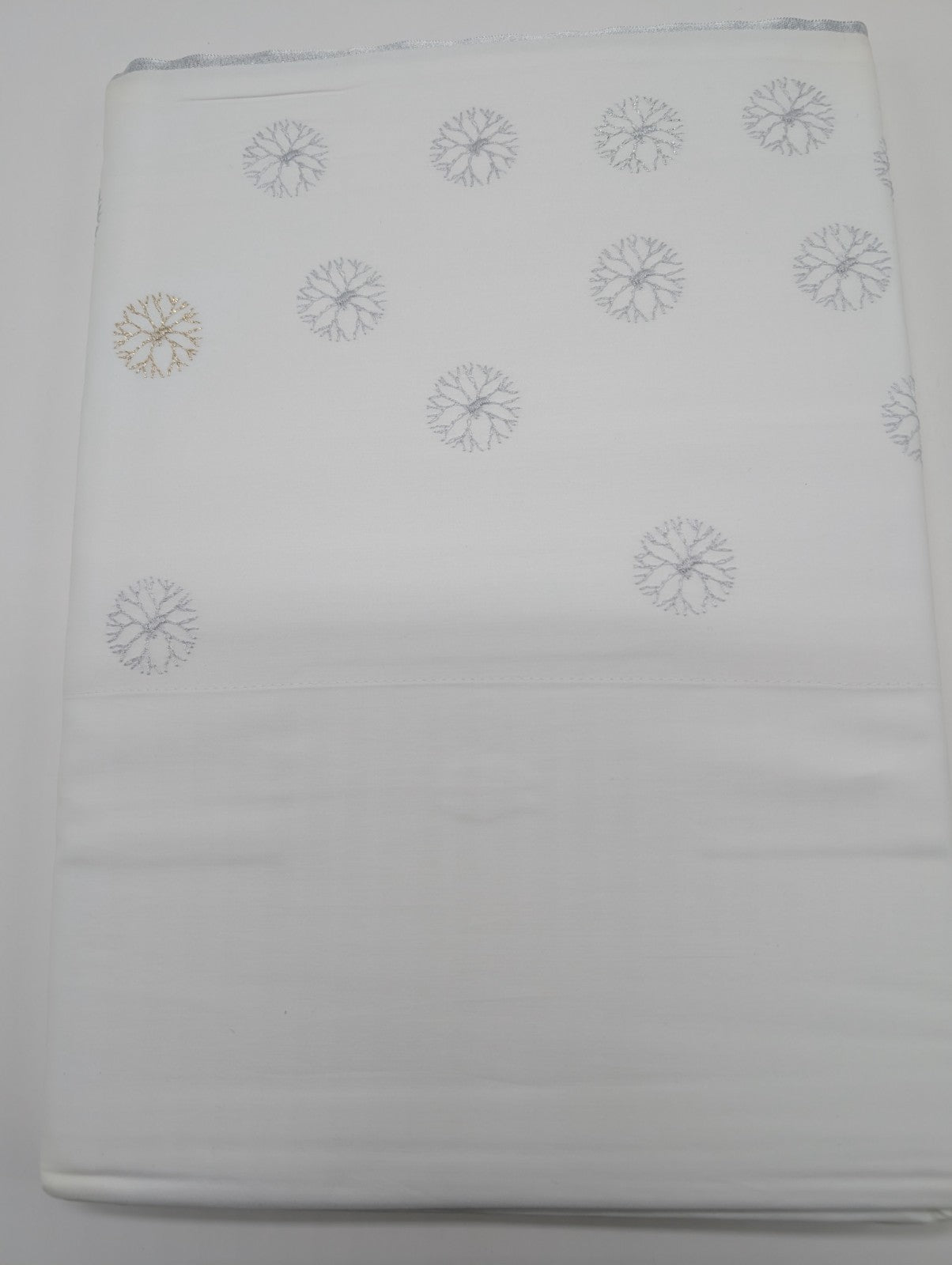 Yves Delorme Neige King Flat Sheet Embroidered Snowflakes Egyptian Cotton LE NEW9