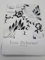 Yves Delorme Silhouette Queen Flat Sheet Black White Print Pink Cuff Percale NEW17