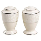 Lenox Pearl Innocence Platinum Salt & Pepper Shakers Set Enamel Dots NEW IN BOX0