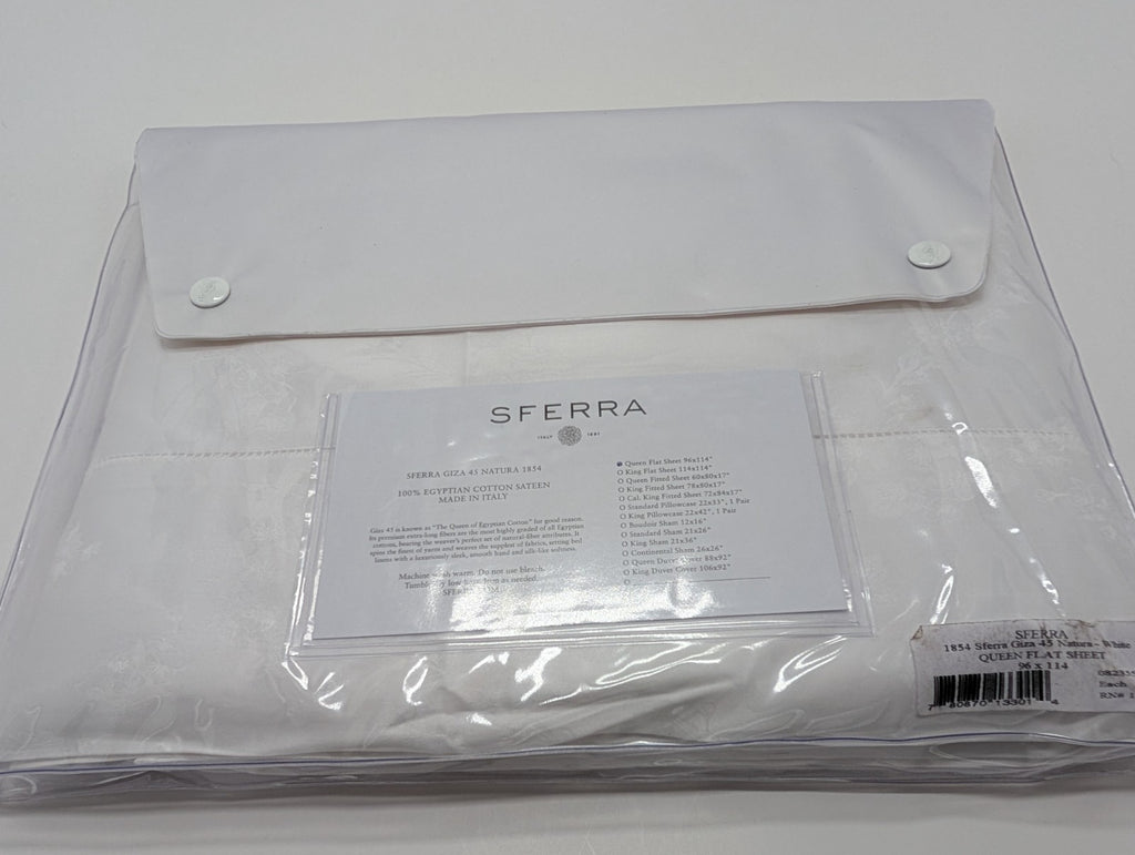 Sferra Giza 45 Natura White Queen Flat Sheet Egyptian Cotton Sateen Jacquard NEW6