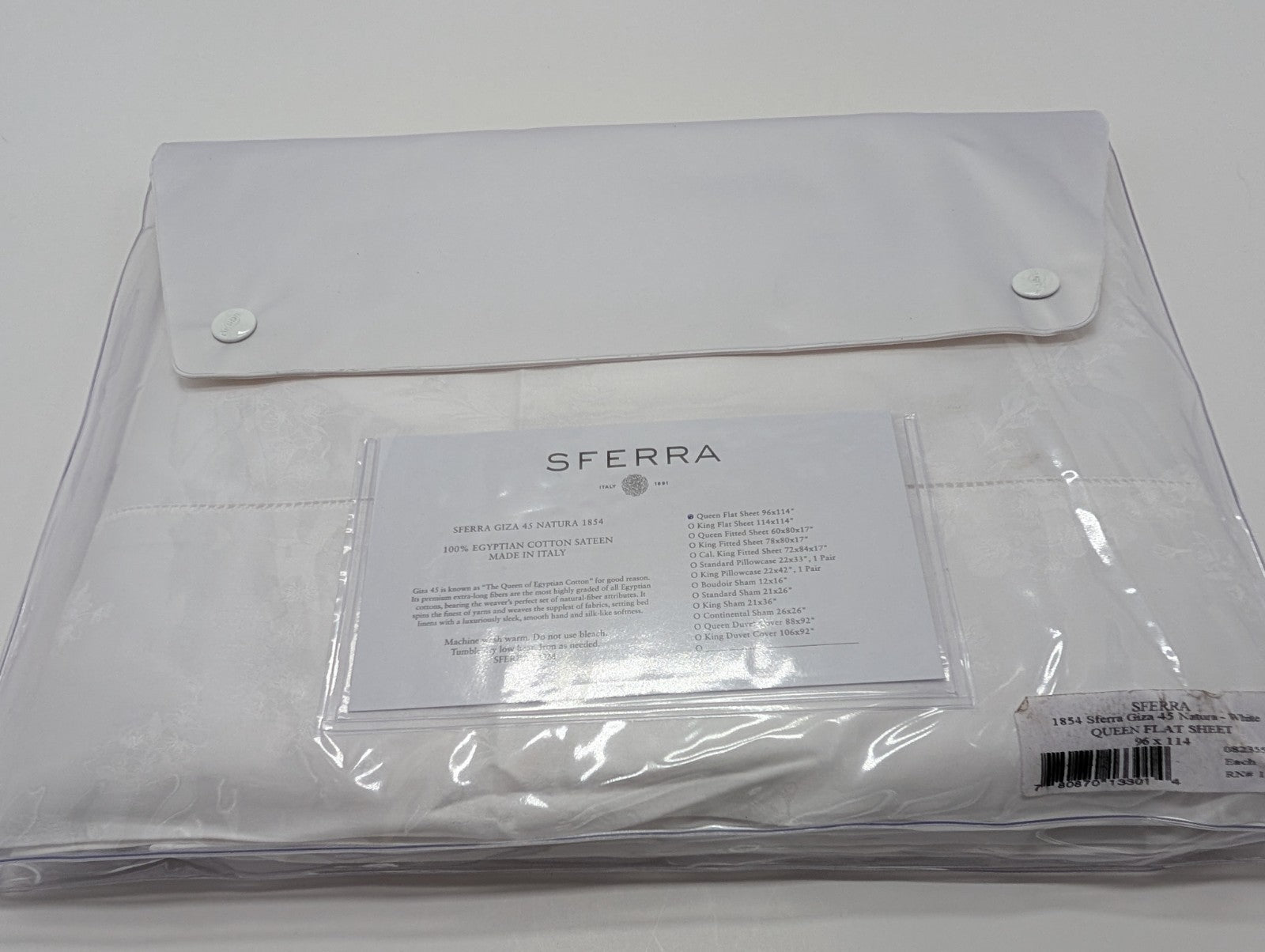 Sferra Giza 45 Natura White Queen Flat Sheet Egyptian Cotton Sateen Jacquard NEW6
