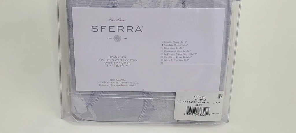 Sferra Lizana Blue Standard Shams Pair Floral Cotton Sateen Jacquard Italy NEW13
