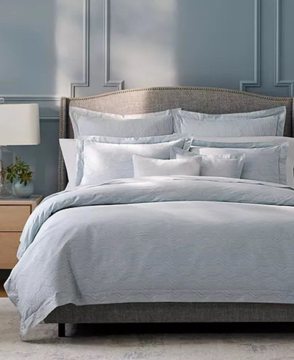 Sferra Onda Queen Duvet Cover Aquamarine Print Cotton Sateen Jacquard Italy NEW7