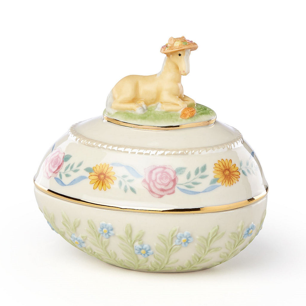 Lenox 2018 Springtime Easter Pony Egg Figurine Trinket Box Palomino Flowers NEW1