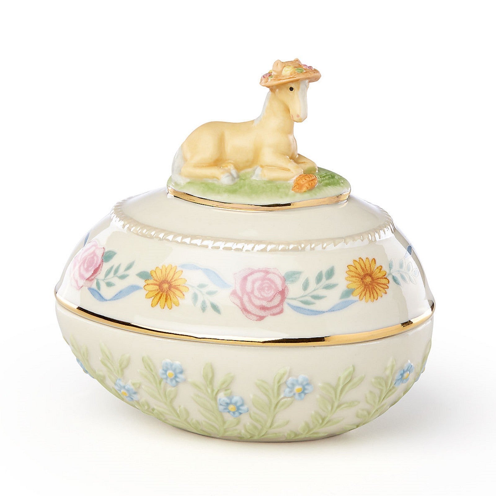 Lenox 2018 Springtime Easter Pony Egg Figurine Trinket Box Palomino Flowers NEW1
