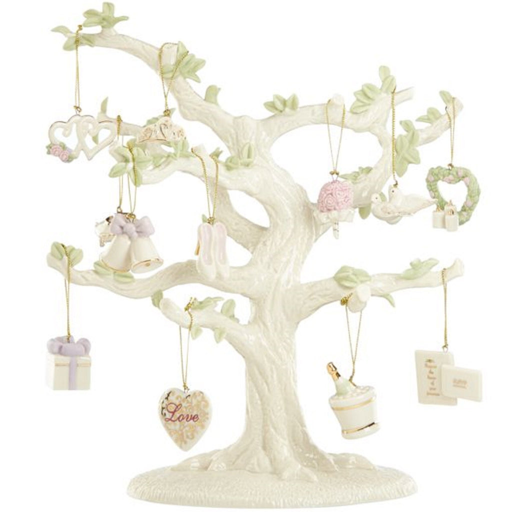 Lenox Wedding Tree and 12 Ornaments Miniature Bridal Bouquet Dove Heart Bell NEW0
