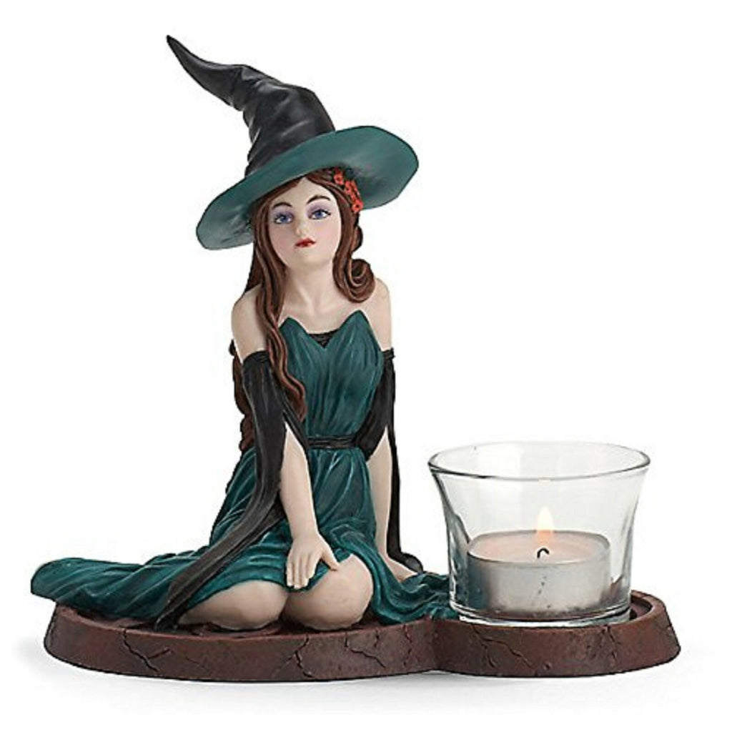 Lenox Halloween Sorceress Witch Votive Figurine Emerald Gown Casting Spell NEW0
