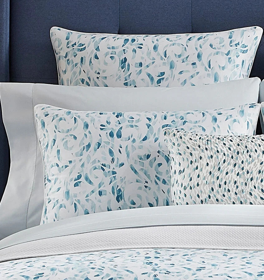 Sferra Azure Euro Sham Brushstrokes White Piping Cotton Sateen Print Italy NEW0