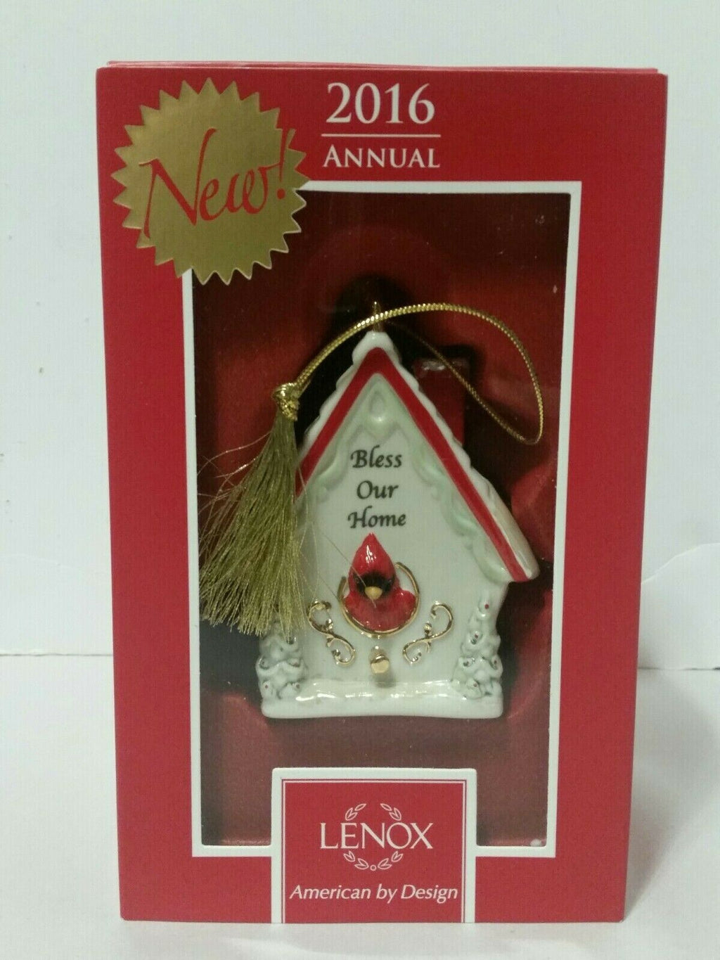 Lenox 2016 Bless Our Home Birdhouse Ornament Christmas Cardinal Hang Tag NEW4