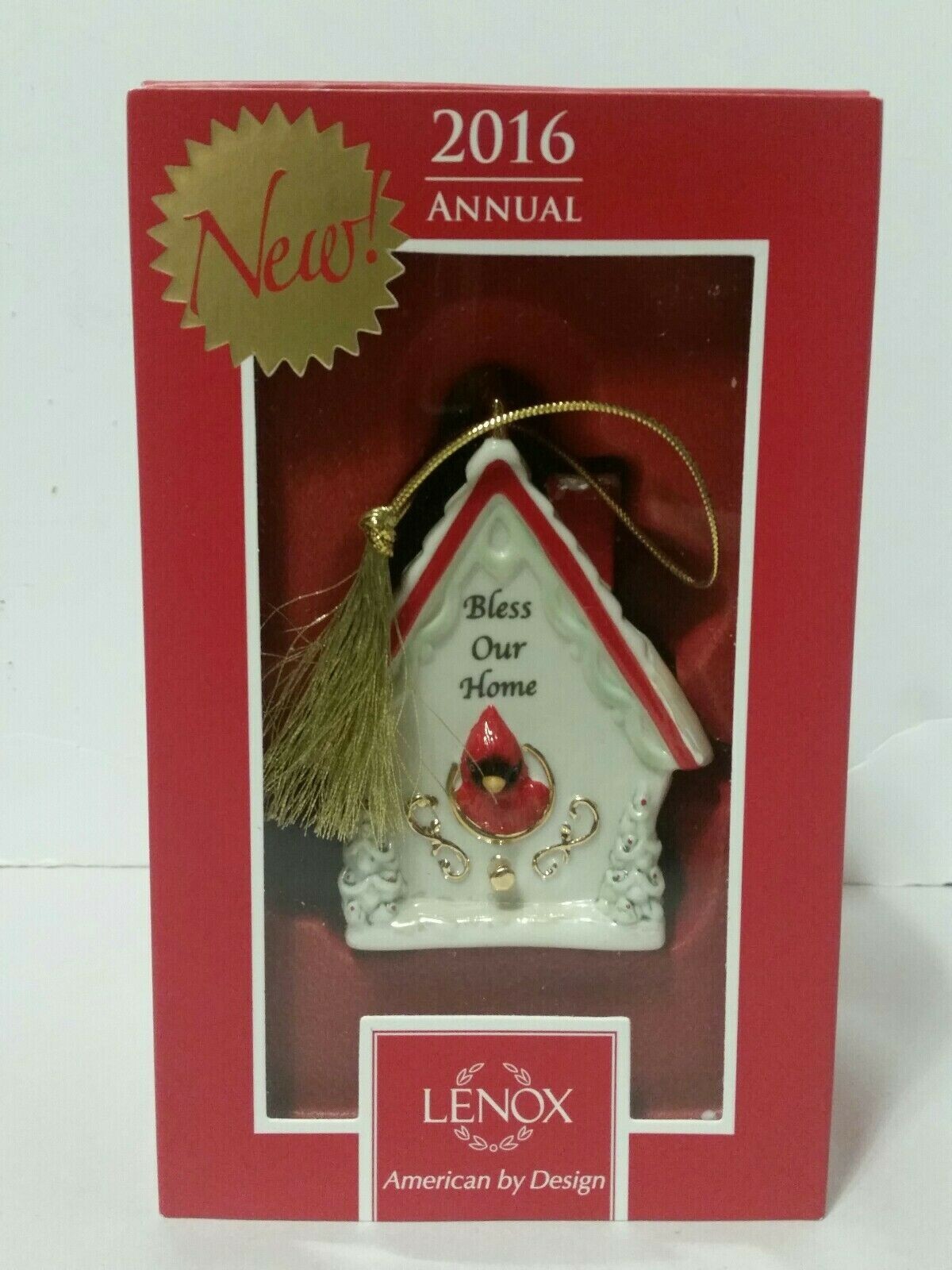 Lenox 2016 Bless Our Home Birdhouse Ornament Christmas Cardinal Hang Tag NEW4