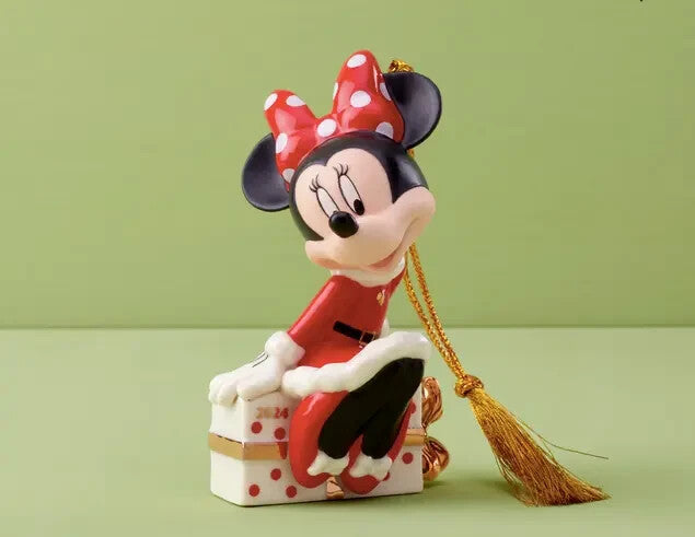 Lenox Disney 2024 Minnie Mouse Figurine Ornament Sitting On Gift NEW2