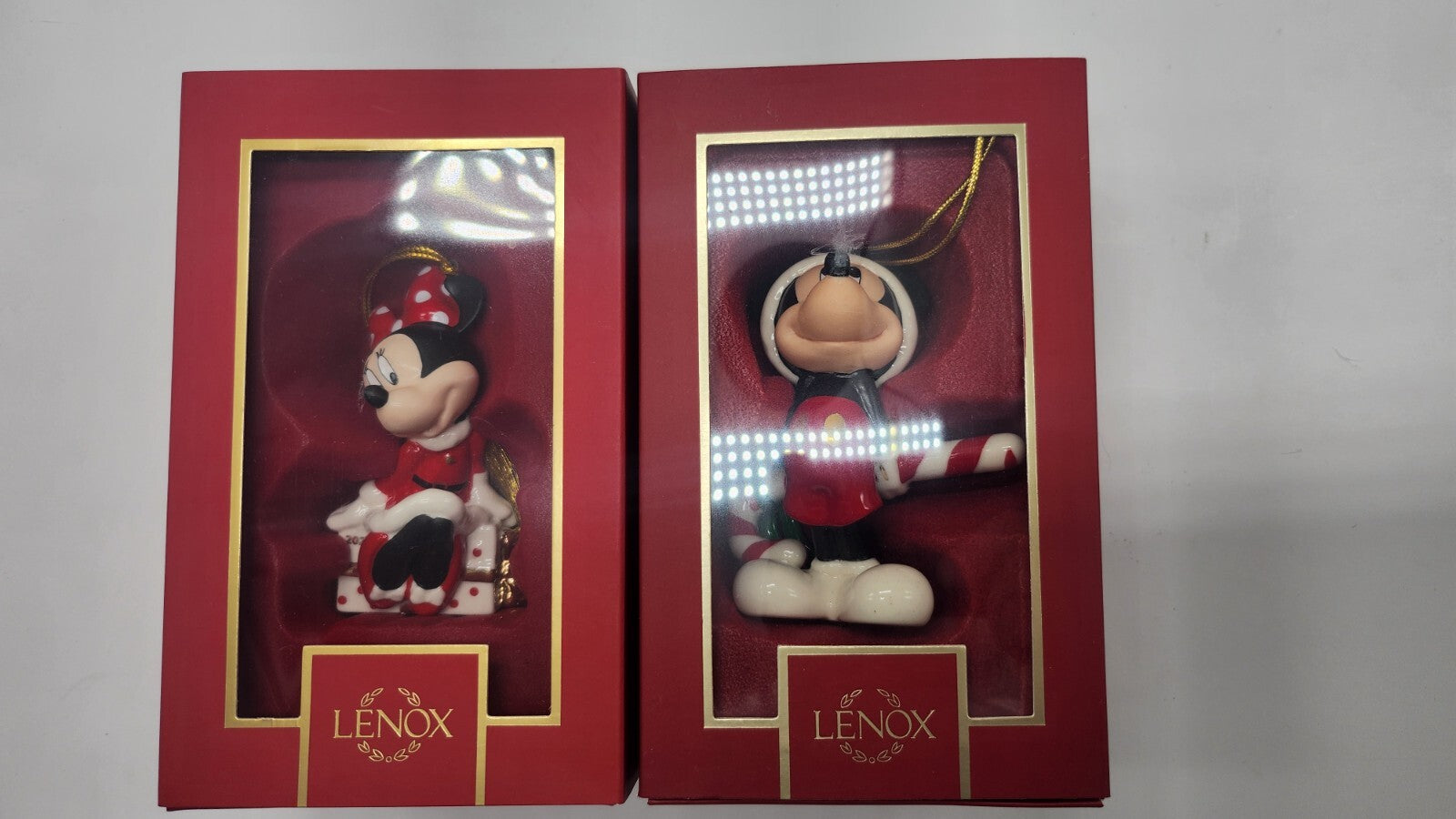 Lenox Disney 2024 Mickey & Minnie Figurine Ornaments 2 Mouse Candy Cane Gift NEW6