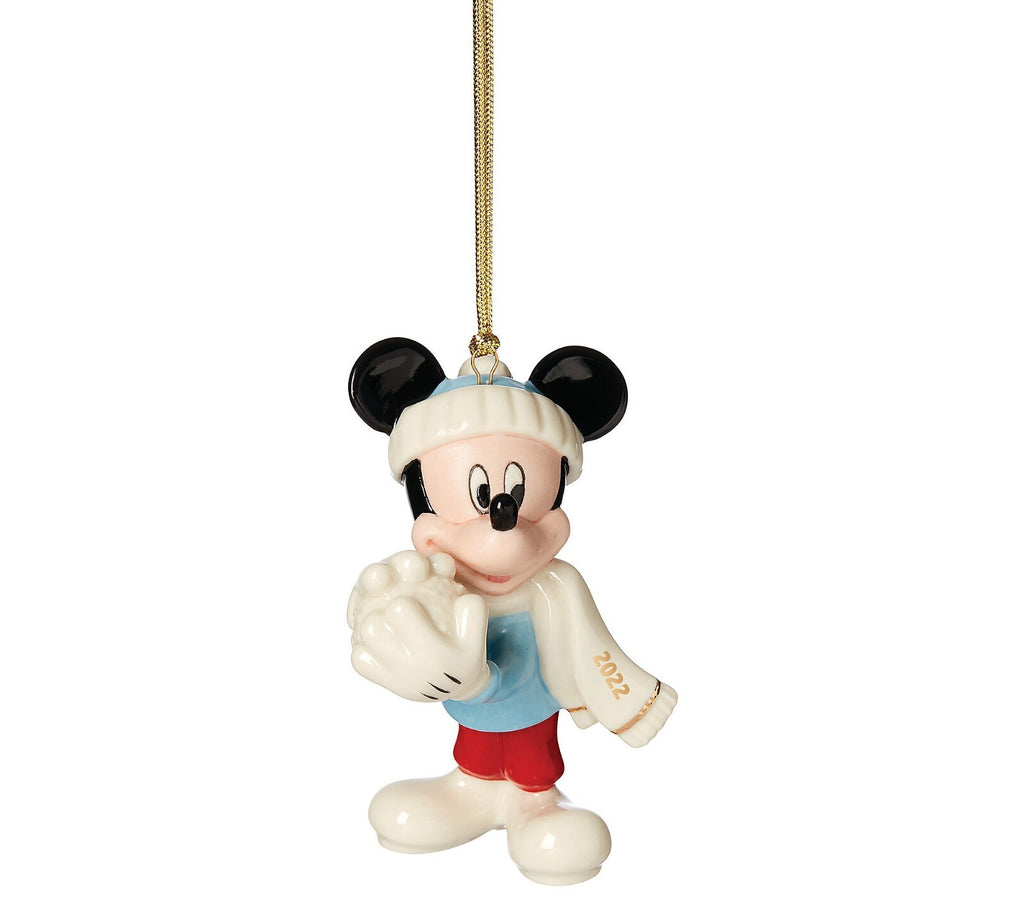 Lenox Disney 2022 Mickey & Minnie Figurine Ornament Set Snow Games Snowball NEW2