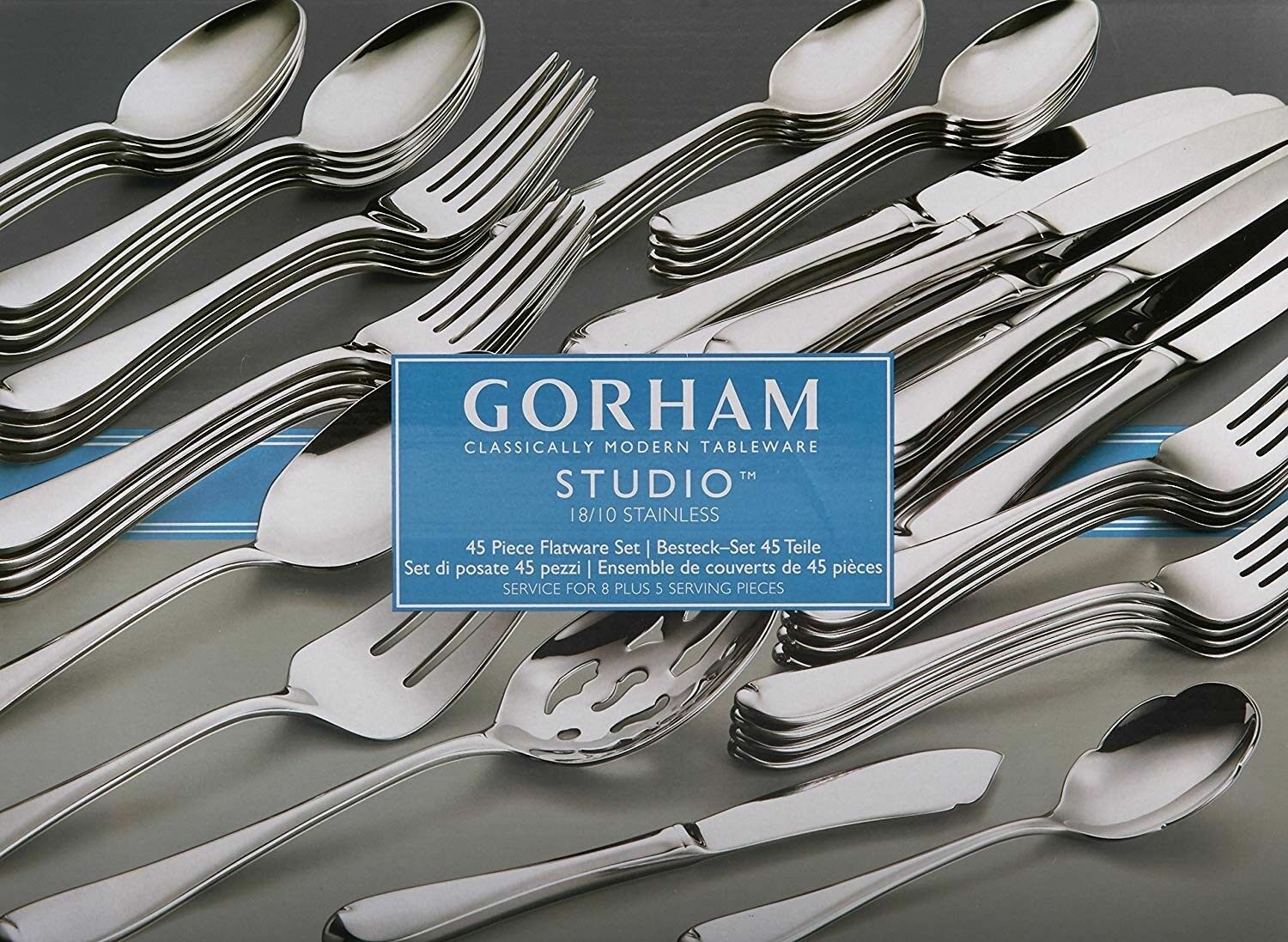 Gorham Studio 45 Piece Flatware Set Service for 8 Stainless Steel 18/10 Gift NEW7