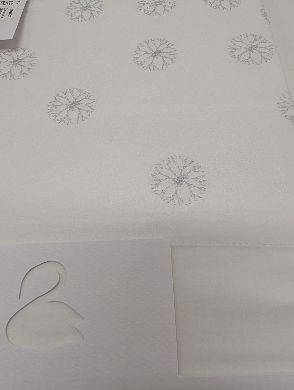 Yves Delorme Neige King Flat Sheet Embroidered Snowflakes Egyptian Cotton LE NEW17