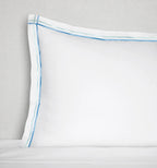 Sferra Tratto White Standard Sham Blue Satin Stitch Lines Embroidery  Italy NEW4