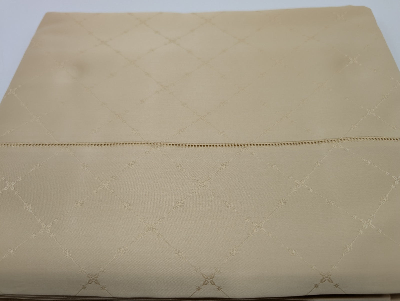 Sferra Colette Gold Queen Flat Sheet Lattice Egyptian Cotton 1020TC Italy NEW12