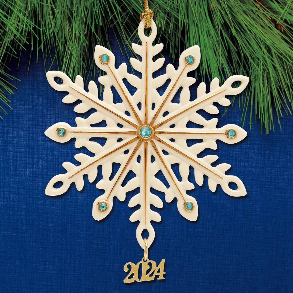 Lenox 2024 Gemmed Snowflake Ornament Annual Icy Blue Crystals Christmas Gift NEW3