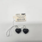 Baccarat Crystal Onyx Heart Earrings Coeur Sterling Silver Wire Drop 1.25" NEW4