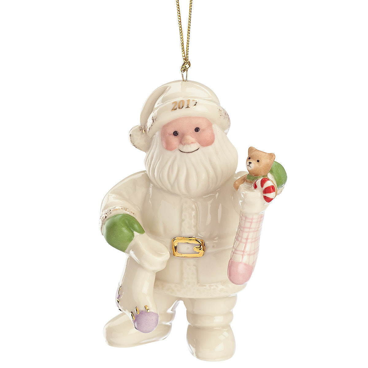 Lenox 2017 Santa Figurine Ornament Santa's Stockings Teddy Bear Christmas NEW1