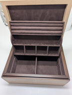 Reed & Barton Melrose Beige Jewelry Box Shagreen Leather Section Suede Tray NEW11