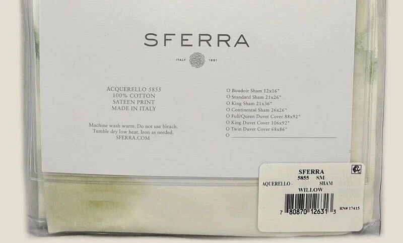 Sferra Acquerello Willow Euro Sham Brush Strokes Cotton Sateen Print Italy NEW7
