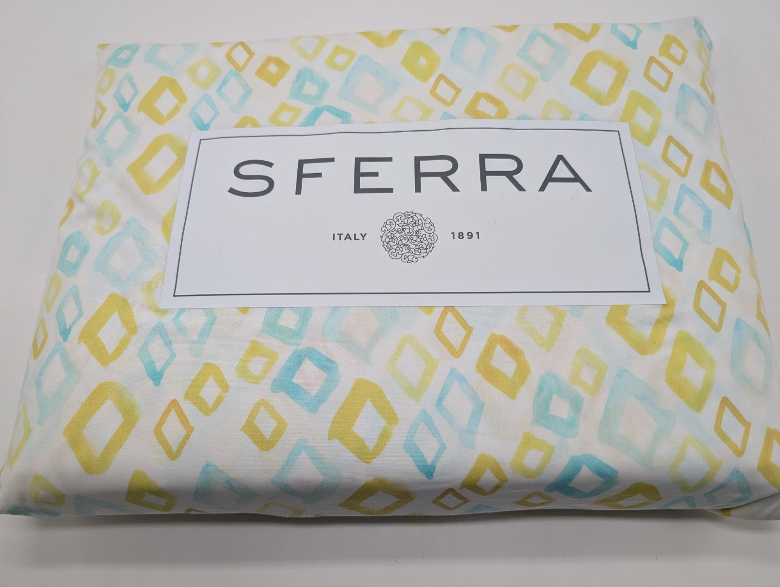 Sferra Geometrico Queen Duvet Set 3PC Aqua Yellow Diamond Percale Print Italy Ne0